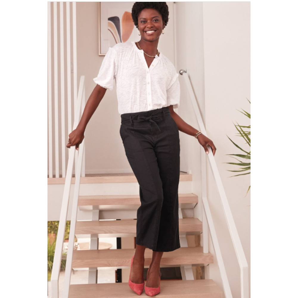 LEVEL99 NWT Bette Seamed Tie Waist Linen Straight Leg Trouser in Black // 00 - Picture 14 of 14